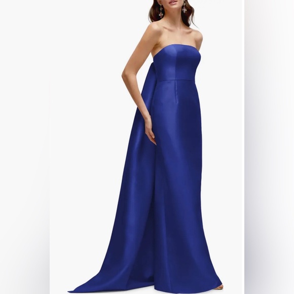 Strapless Satin Twill Column Gown with Removable Train Size 10- Slit in back - Picture 3 of 4